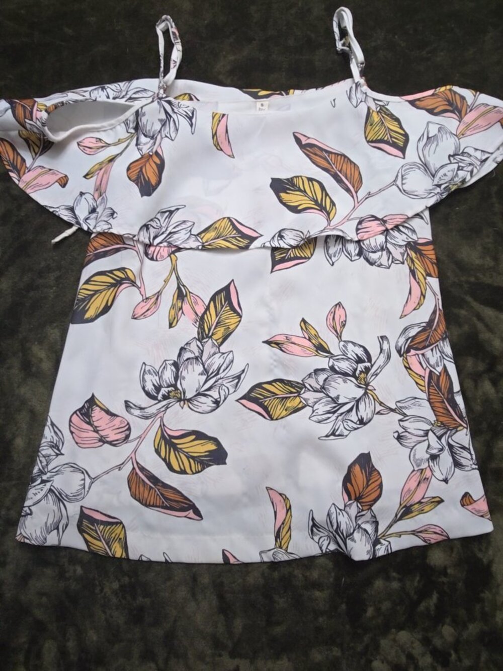 State of Being Floral Cold Shoulder Top Women's Size S White Magnolia Print